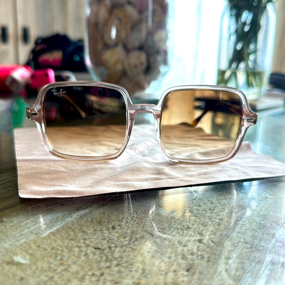 Ray Ban Square II polished transparent pink sunglasses. Case included.